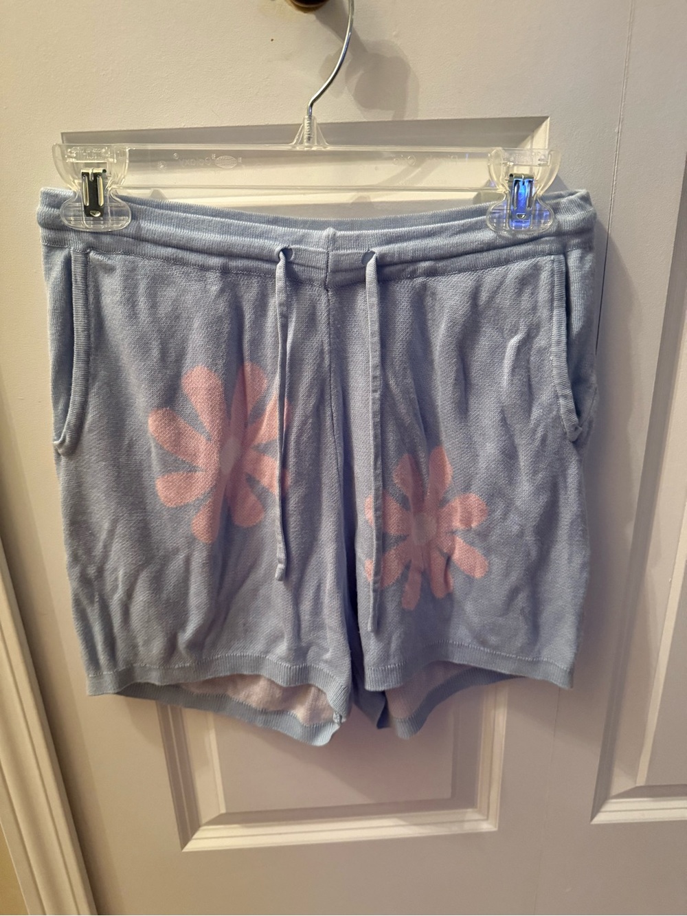 Light Blue Floral Drawstring Athletic Shorts